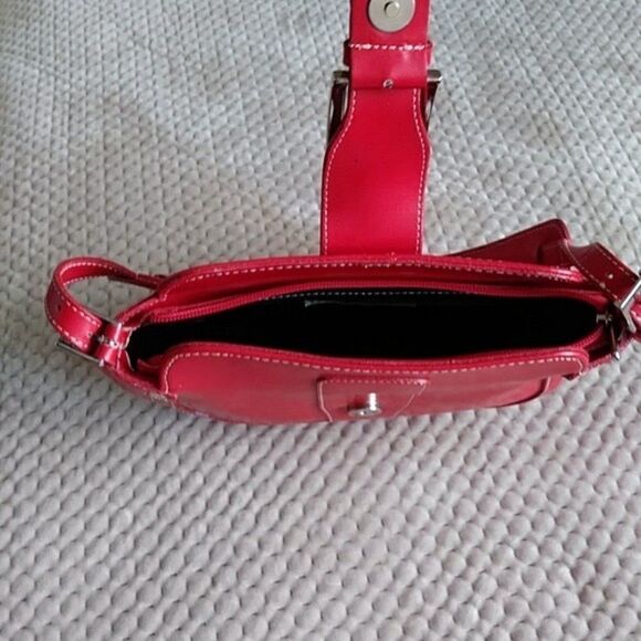 Focus Paris Leather Shoulder Bag Red EUC - Picture 7 of 12